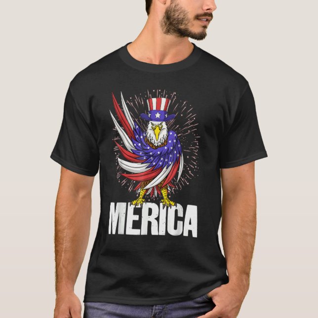 Merica Patriotic Eagle 4:e juli Fireworks T Shirt (Framsida)