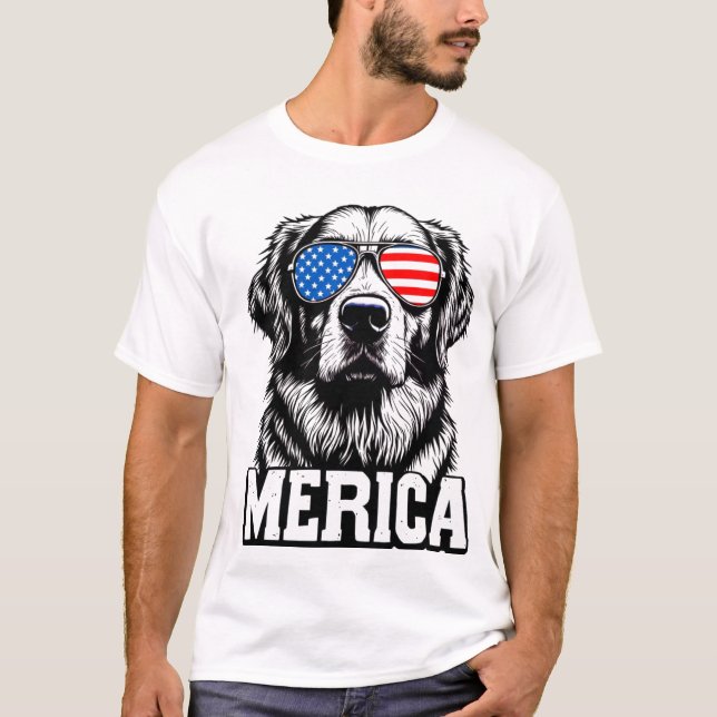 "Merica - Patriotic Golden Retriever T Shirt (Framsida)