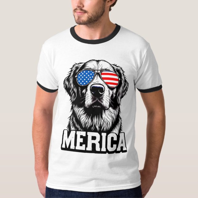 "Merica - Patriotic Golden Retriever T Shirt (Framsida)