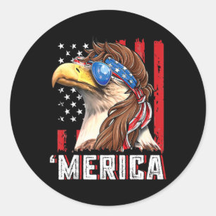 Merica Patriotic Örn Mullet USA flagga 4:e Runt Klistermärke