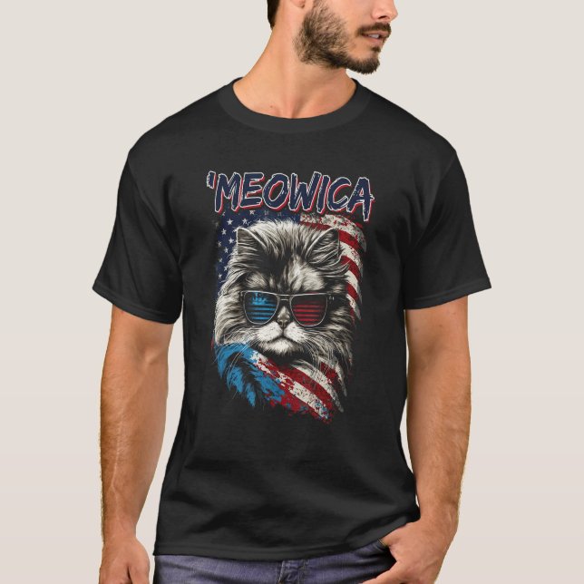 Merica Patriotic Persian Cat Meowica 4th of July C T Shirt (Framsida)