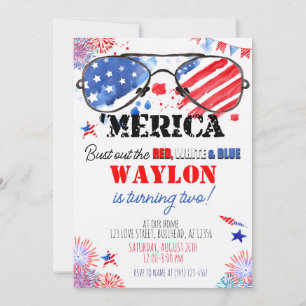 "Merica Patriotic Red White och Blue 2nd Birthday Inbjudningar