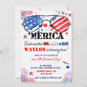 "Merica Patriotic Red White och Blue 2nd Birthday Inbjudningar