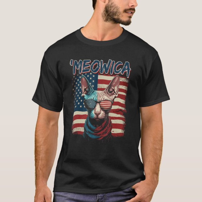 Merica Patriotic Sphynx Cat Meowica 4th of July Ca T Shirt (Framsida)