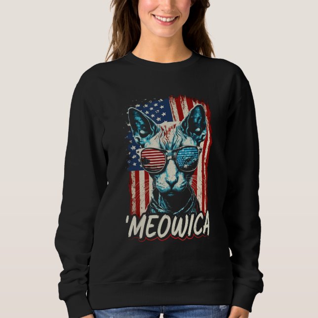 Merica Patriotic Sphynx Cat Meowica 4th of July Ca T Shirt (Framsida)