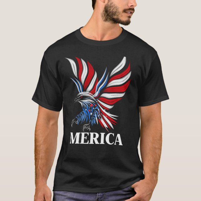 Merica Patriotic USA Eagle of Freedom 4:e juli T Shirt (Framsida)