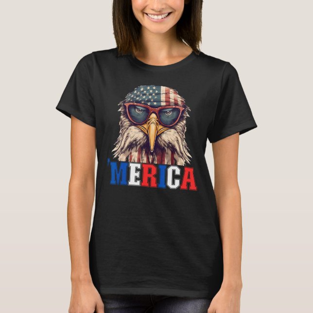 Merica Patriotic USA Eagle of Freedom 4:e juli T Shirt (Framsida)
