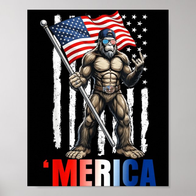 Merica Patriotisk Bigfoot Sasquatch 4 juli Män Poster (Framsidan)