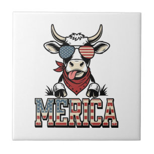 Merica Patriotisk Ko Vintage Gravyr Grafik_1 Kakelplatta