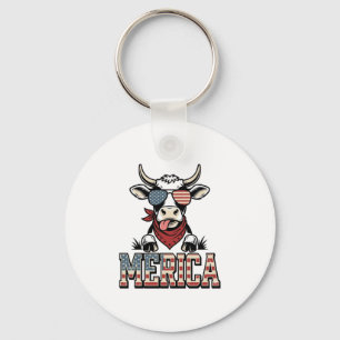 Merica Patriotisk Ko Vintage Gravyr Grafik_1 Nyckelring