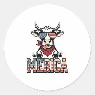 Merica Patriotisk Ko Vintage Gravyr Grafik_1 Runt Klistermärke