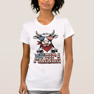 Merica Patriotisk Ko Vintage Gravyr Grafik_1 T Shirt