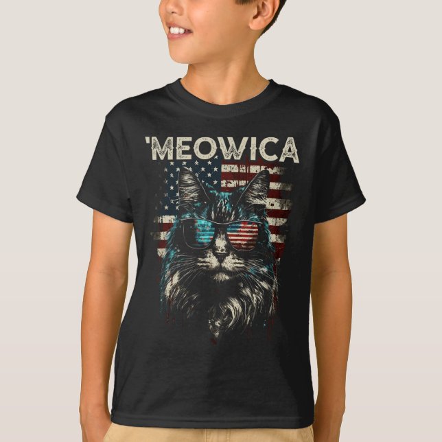Merica Patriotisk Maine Coon Katt  T Shirt (Framsida)