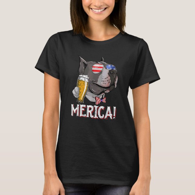 Merica Pitbull Patriotic & Fjärde juli Pit Bu T Shirt (Framsida)