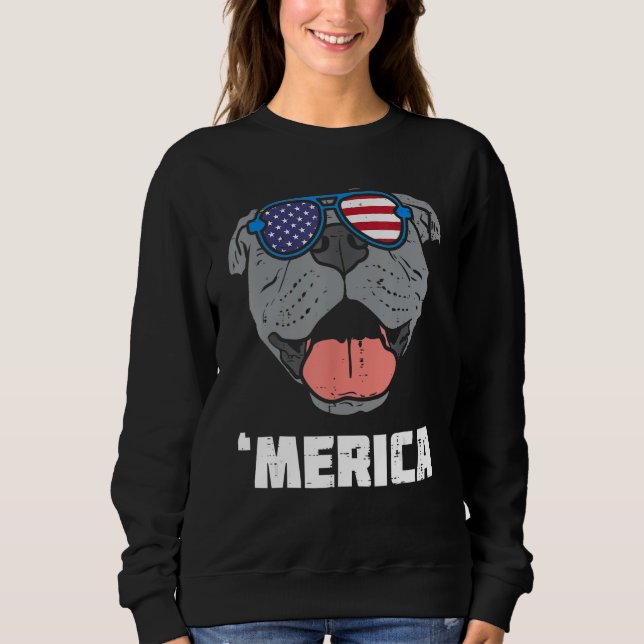 Merica Pitbull Pit American USA Flag 4th Of July F T Shirt (Framsida)