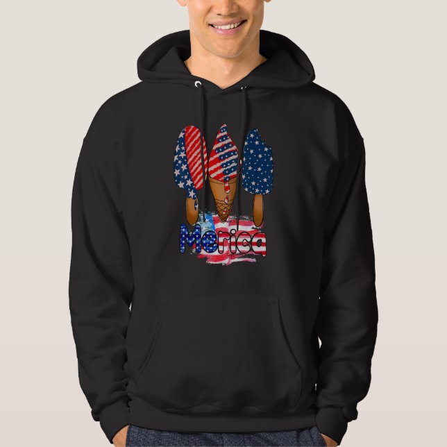 Merica Popsicle 4:e juli Rött vitt blått USA Fla Hoodie (Framsida)