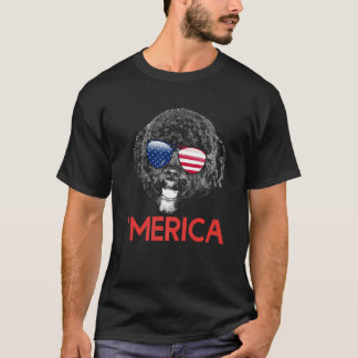 Merica Portugisiska Vatten Hund Amerikanska Flagga T Shirt