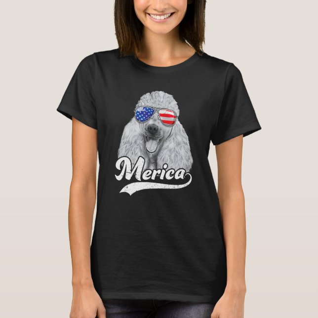 Merica Pudel Usa American Flagga Sunglasses juli 4 T Shirt (Framsida)