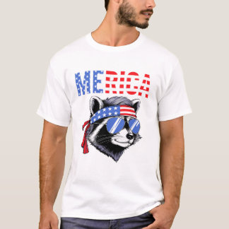 Merica Raccoon USA Flag Bandana Sunglasses Funny  T Shirt