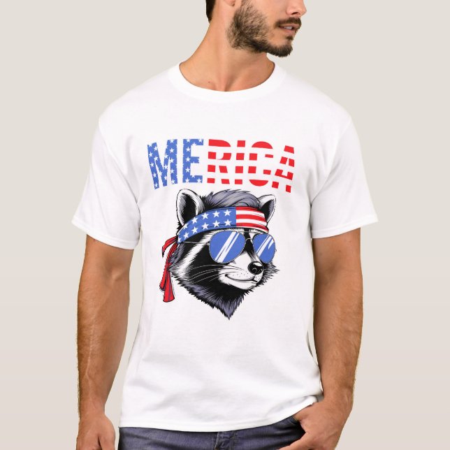 Merica Raccoon USA Flag Bandana Sunglasses Funny  T Shirt (Framsida)