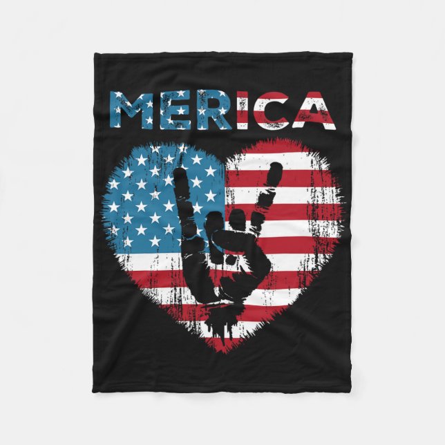 Merica Rockskylt 4:e Juli Amerikansk Flagga Usa Mä Fleecefilt (Framsidan)
