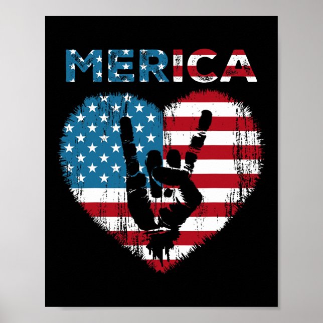 Merica Rockskylt 4:e Juli Amerikansk Flagga Usa Mä Poster (Framsidan)