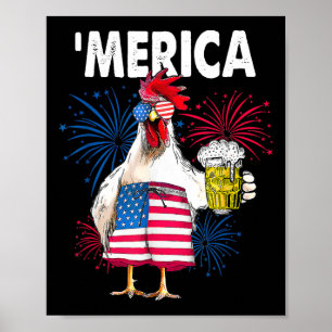 Merica Rolig Kyckling Med Öl Usa Amerikansk Flagga Poster