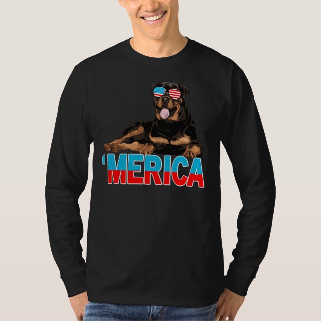 Merica Rottweiler American Flagga Sunglass 4:e T Shirt (Framsida)