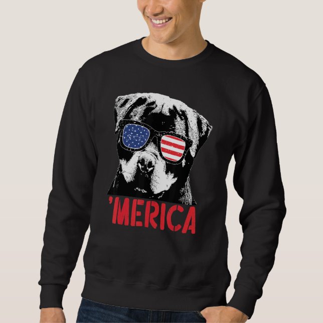 Merica Rottweiler Hund American Flagga Sunglasses  Lång Ärmad Tröja (Framsida)