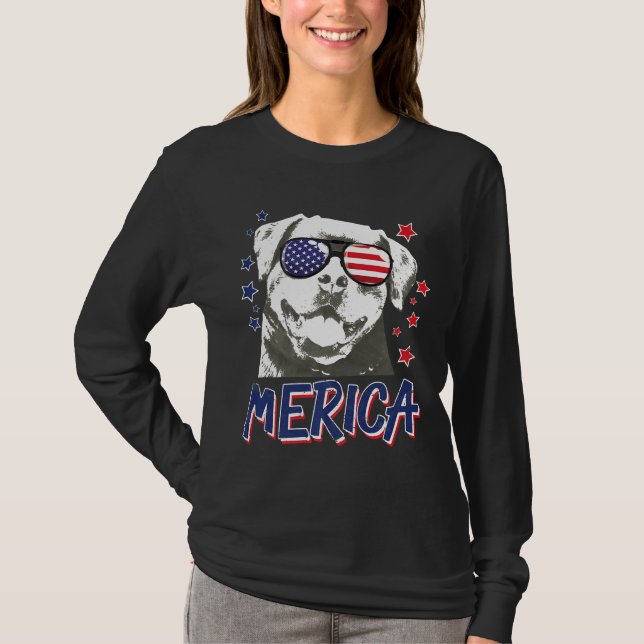 Merica Rottweilers, Hund 4:e juli, USA Gift Premiu T Shirt (Framsida)