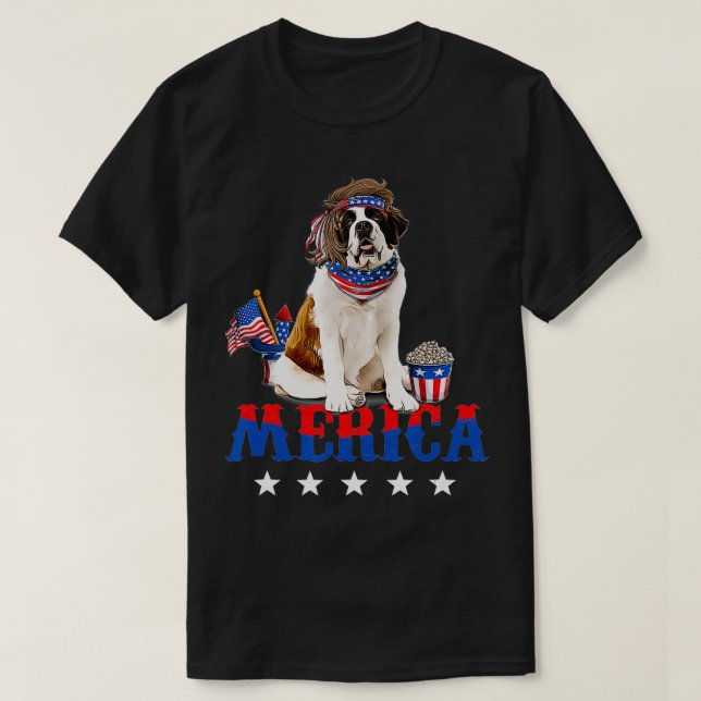 Merica Saint Bernard 4th of July American Flag Pat T Shirt (Design framsida)
