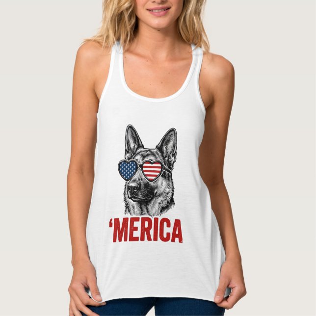 Merica Schäfer Flag Solglasögon Tröja Desig Linne Med Racerback (Framsida)