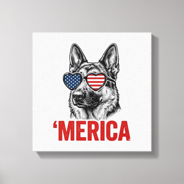 Merica Schäferhund Flag Solsonglasses Tröja Desig Canvastryck (Framsida)