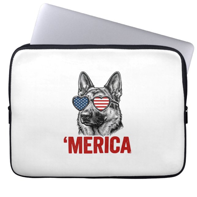 Merica Schäferhund Flag Solsonglasses Tröja Desig Laptop Fodral (Framsidan)