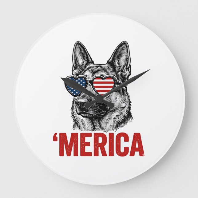 Merica Schäferhund Flag Solsonglasses Tröja Desig Stor Klocka (Framsida)