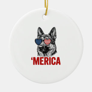 Merica Schäferhund Flag Solsongskelett T-Shirt Des Julgransprydnad Keramik