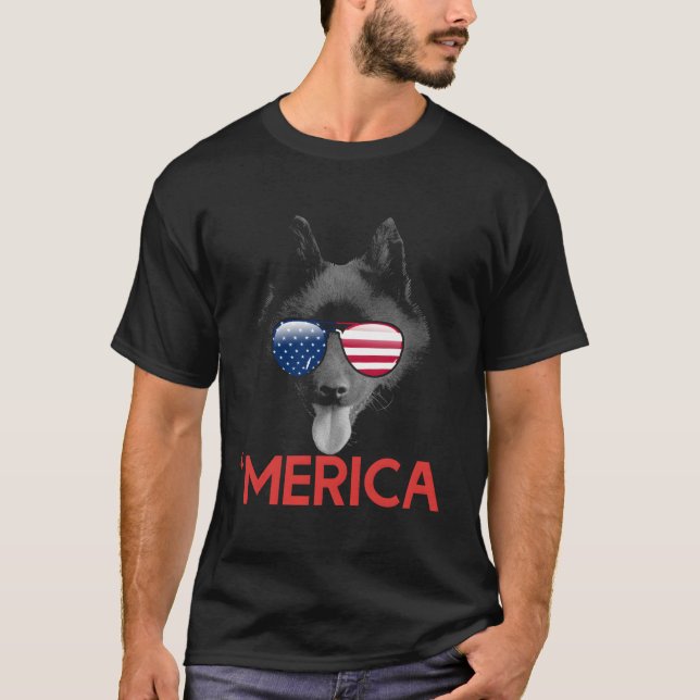 Merica Schipperke American Flagga 4:e juli T Shirt (Framsida)