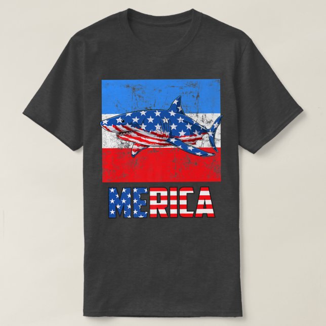 Merica Shark 4th Of July Funny American Patriotic  T Shirt (Design framsida)