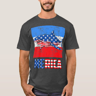 Merica Shark 4th Of July Funny American Patriotic  T Shirt