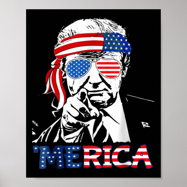 Merica Shirt Lycklig 4:e juli Merica Trump Poster (Framsidan)