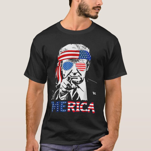 Merica Shirt Lycklig 4:e juli Merica Trump T Shirt (Framsida)
