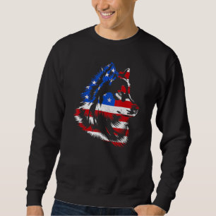 Merica Siberian husky Hund 4 juli American Fla Lång Ärmad Tröja