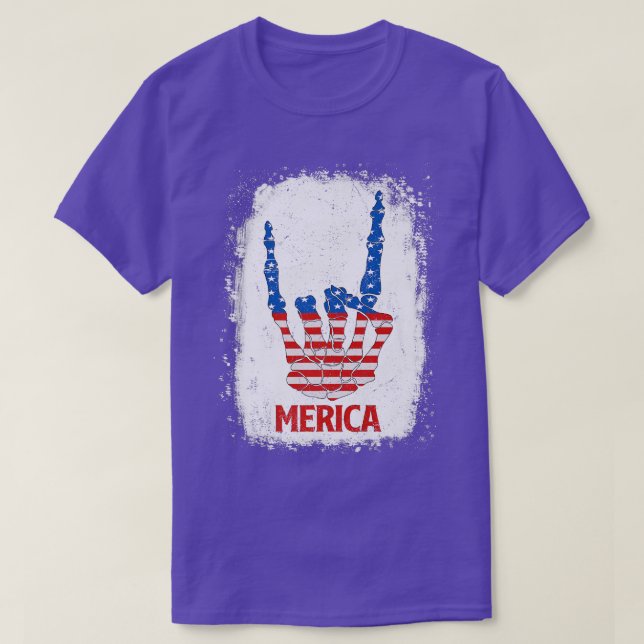 Merica Skeleton Sten Underskrift 4:e juli USA flag T Shirt (Design framsida)
