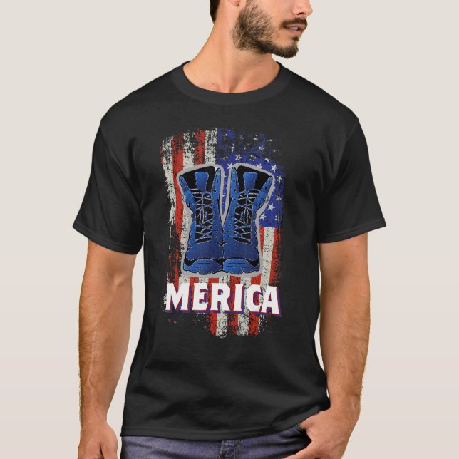 Merica Soldier Work Boots 4:e juli American Fla T Shirt (Framsida)