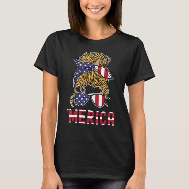 Merica Solglasögon 4:e Juli Rufsar Baddräkt Kvinno T Shirt (Framsida)