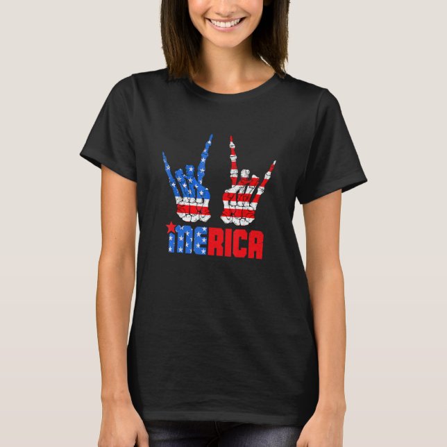 Merica Sten, 4:e juli, Patriotic American Fl T Shirt (Framsida)