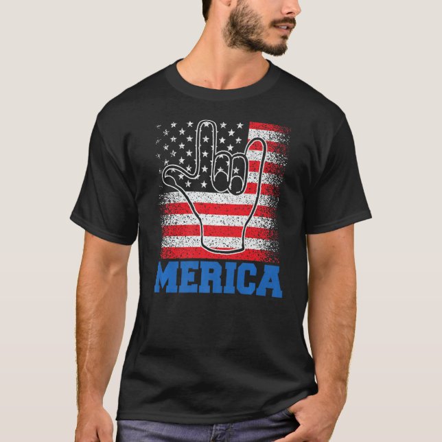 Merica Sten, 4:e juli USA USA:s amerikanska Flagga T Shirt (Framsida)