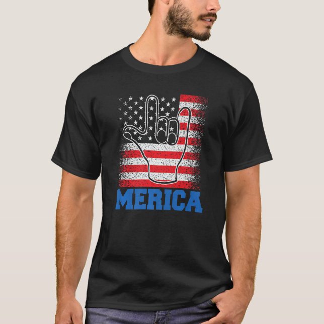 Merica Sten, 4:e juli USA USA:s amerikanska Flagga T Shirt (Framsida)