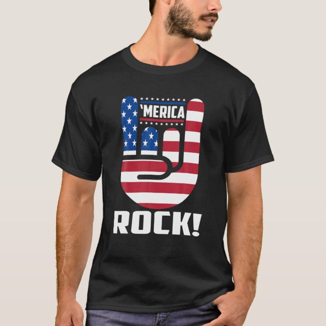 Merica Sten American Flagga Patriotic 4:e juli T Shirt (Framsida)