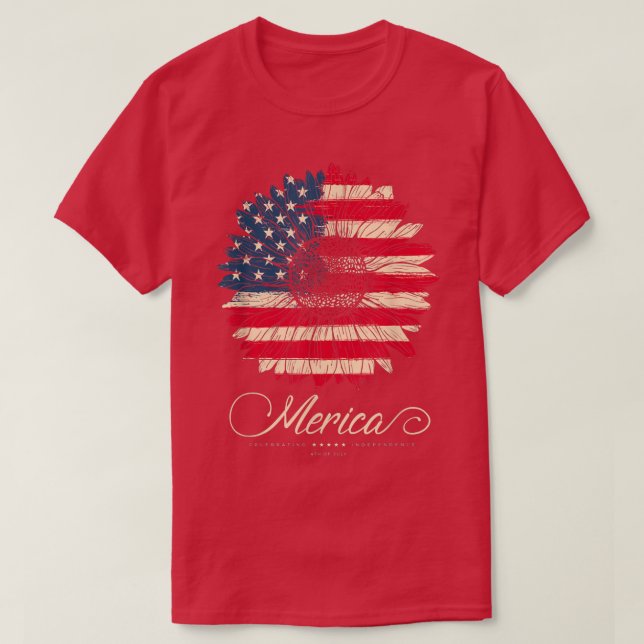 Merica Sunflower Retro USA Flag 4th of July  T Shirt (Design framsida)
